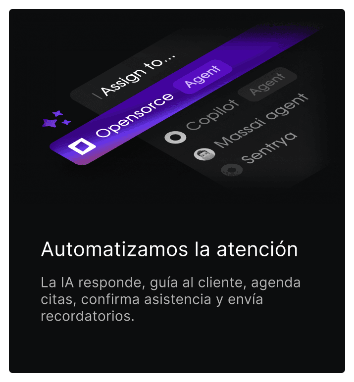 Automatizamos la atención — La IA responde, guía al cliente, agenda citas, confirma asistencia y envía recordatorios.